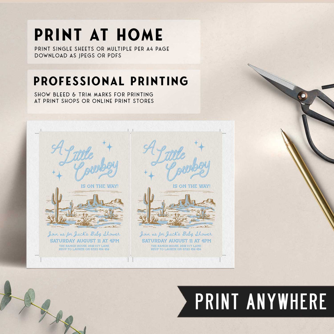 Cowboy Baby Shower Sky Blue Invitation