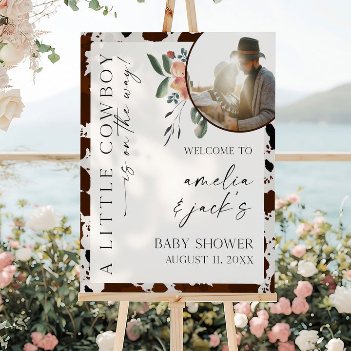 A Little Cowboy Photo Baby Shower Welcome Sign