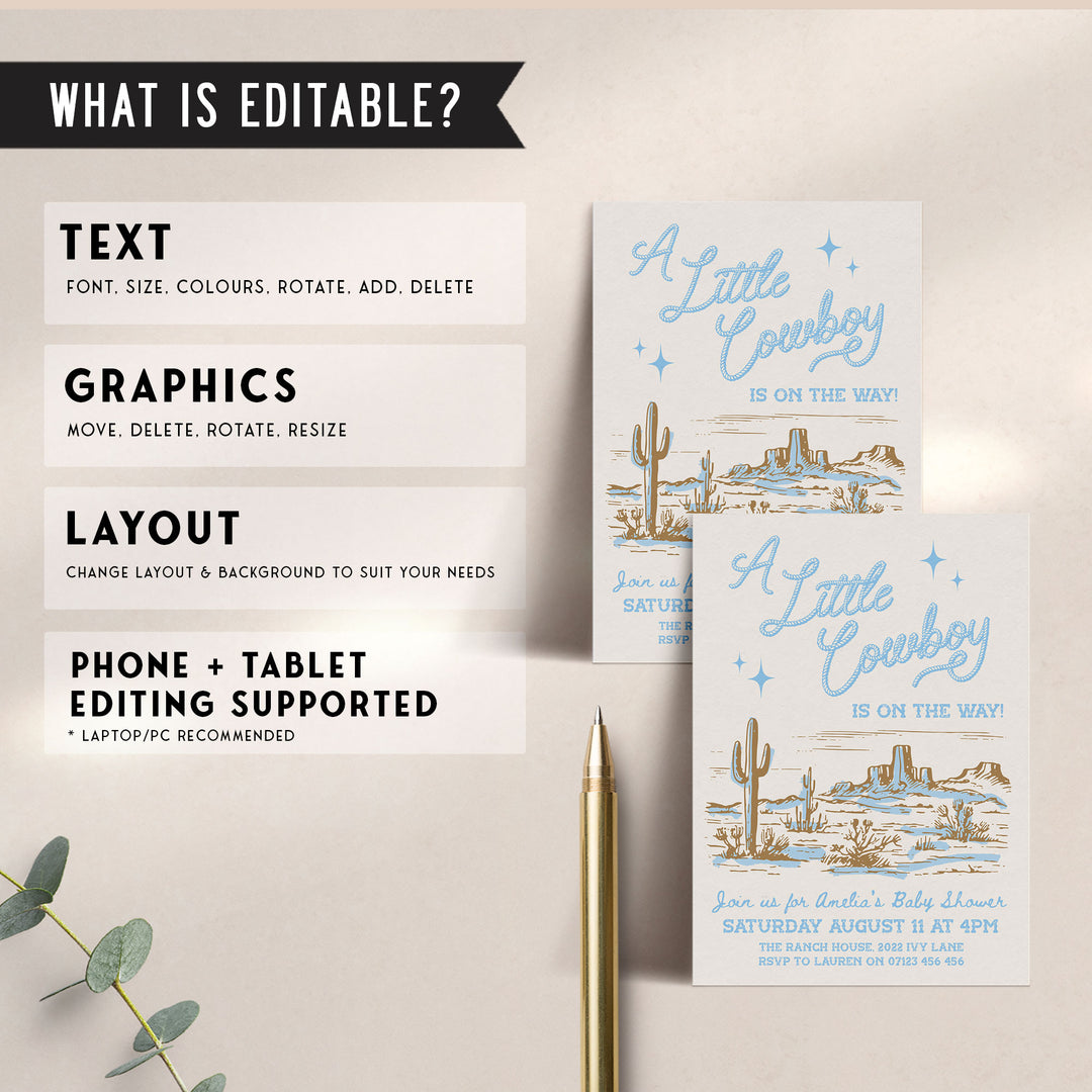 Cowboy Baby Shower Sky Blue Invitation