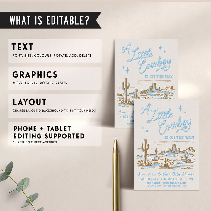 Cowboy Baby Shower Sky Blue Invitation