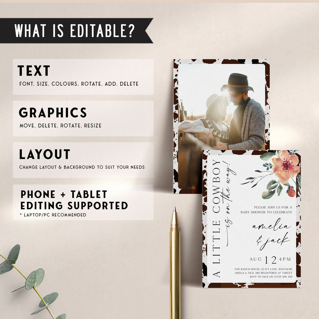 Cowboy Floral Baby Shower Invitation