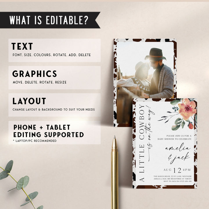 Cowboy Floral Baby Shower Invitation