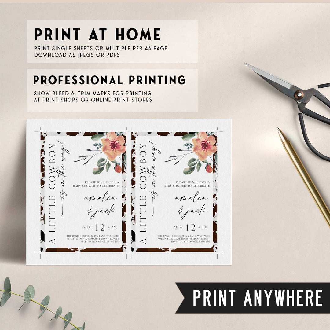 Cowboy Floral Baby Shower Invitation