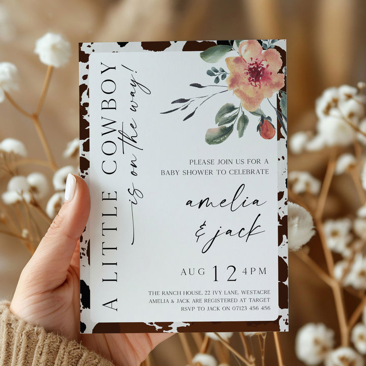 Cowboy Floral Baby Shower Invitation