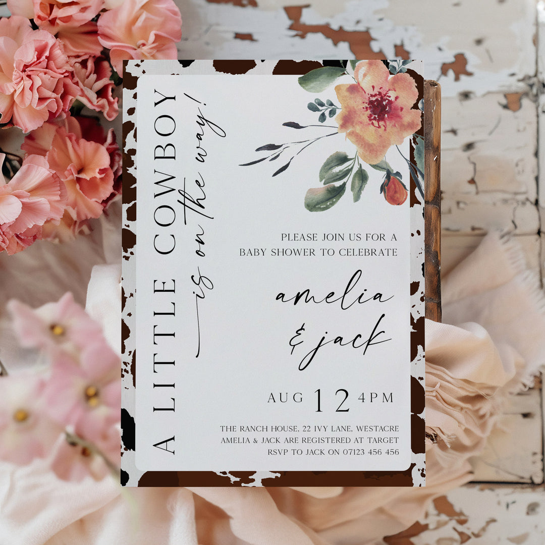 Cowboy Floral Baby Shower Invitation