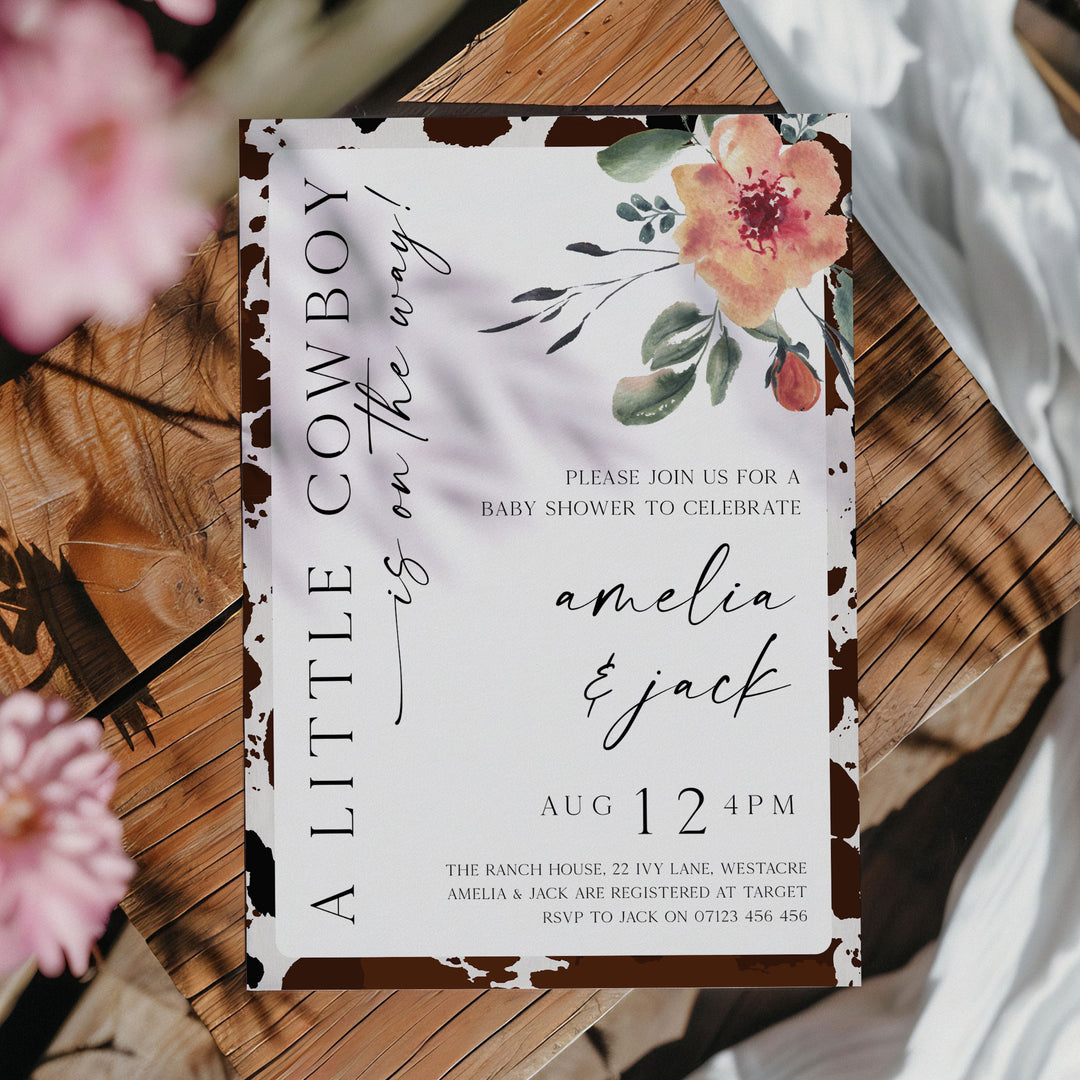 Cowboy Floral Baby Shower Invitation
