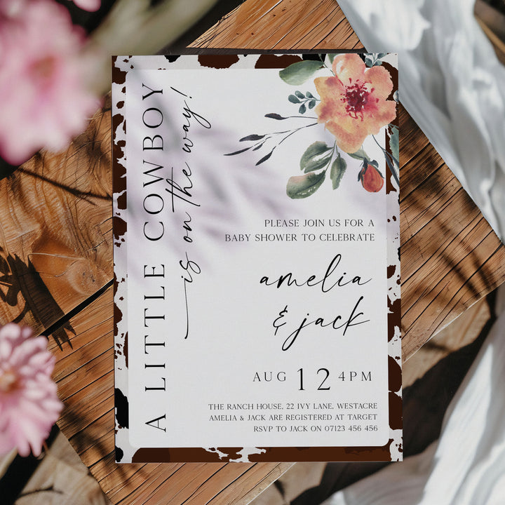 Cowboy Floral Baby Shower Invitation