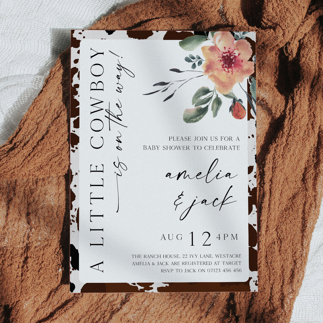 Cowboy Floral Baby Shower Invitation