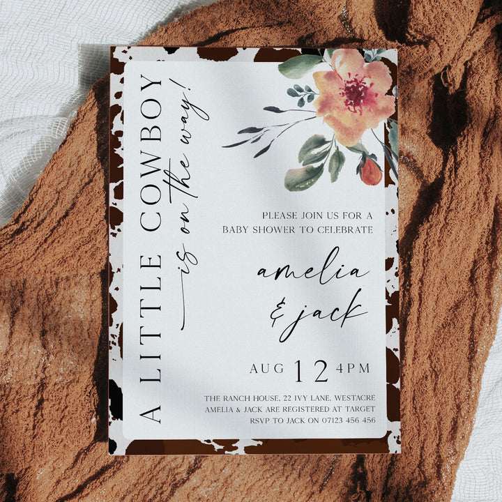 Cowboy Floral Baby Shower Invitation