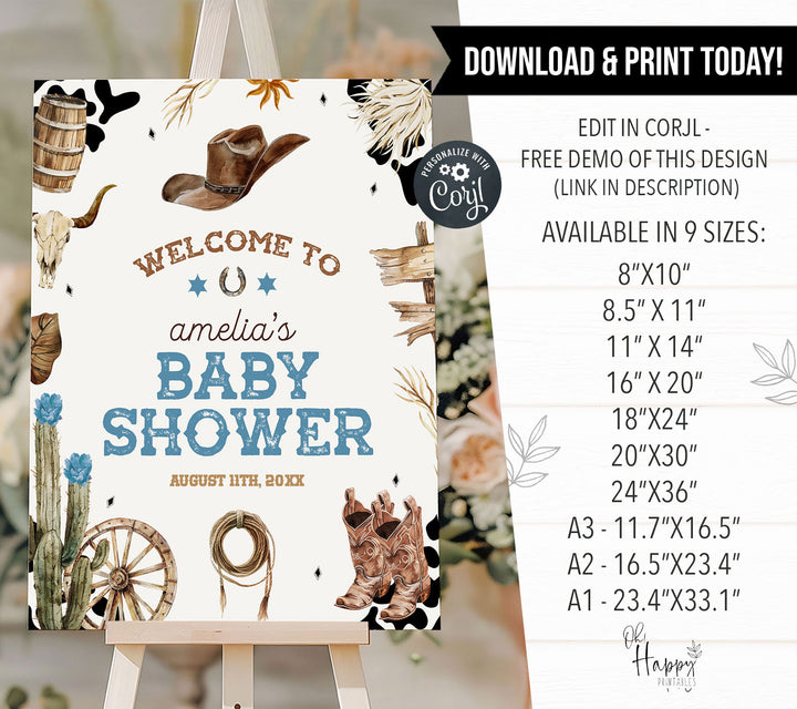 Western Cowboy Baby Shower Welcome Sign