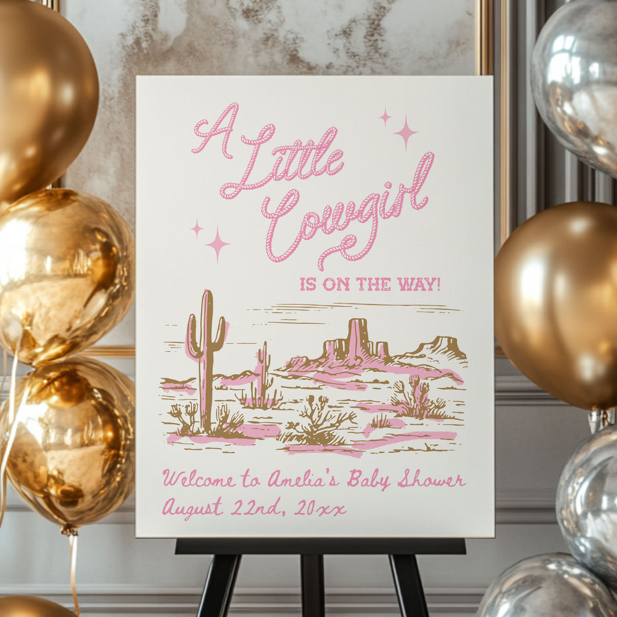 Cowgirl Baby Shower Pink Welcome Sign