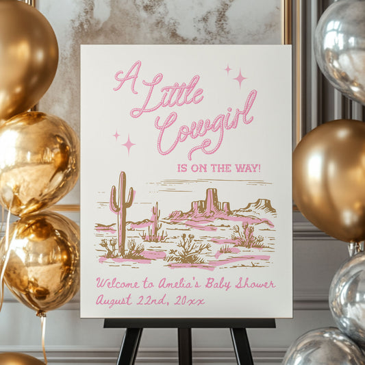 Cowgirl Baby Shower Pink Welcome Sign