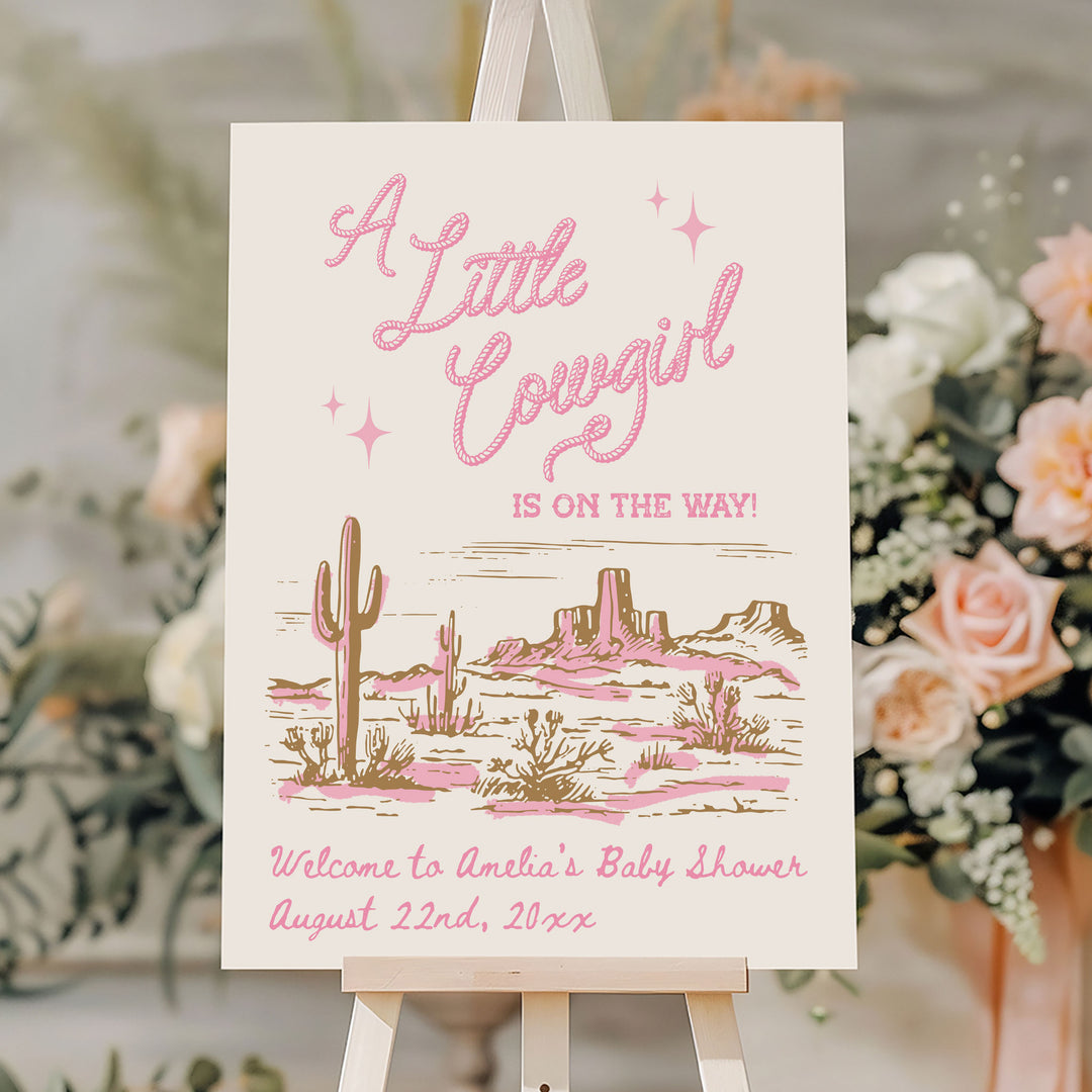 Cowgirl Baby Shower Pink Welcome Sign