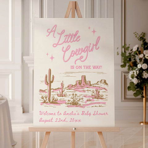 Cowgirl Baby Shower Pink Welcome Sign