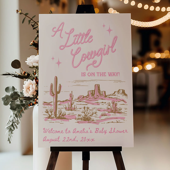 Cowgirl Baby Shower Pink Welcome Sign