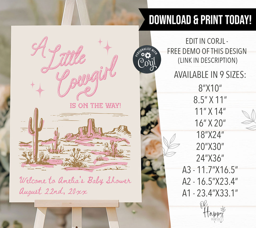 Cowgirl Baby Shower Pink Welcome Sign