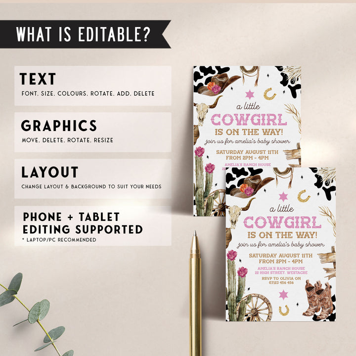 Rodeo Cowgirl Baby Shower Invitation