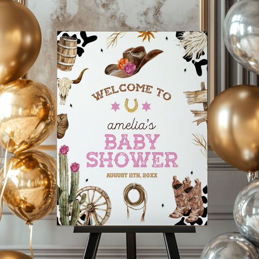 Western Baby Shower Pink Welcome Sign