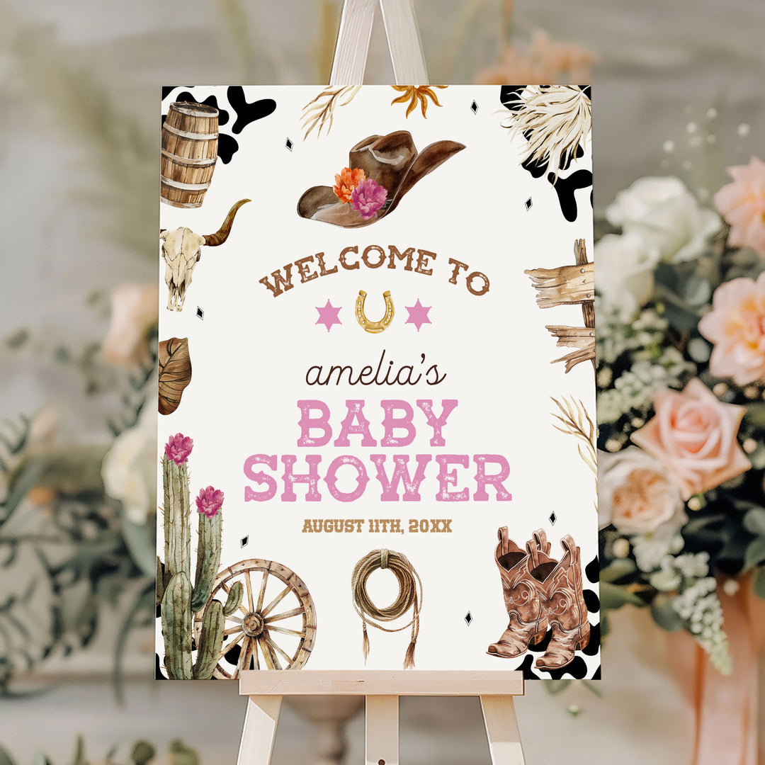 Western Baby Shower Pink Welcome Sign