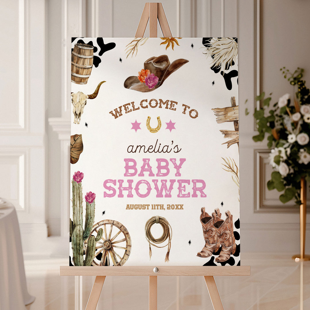 Western Baby Shower Pink Welcome Sign
