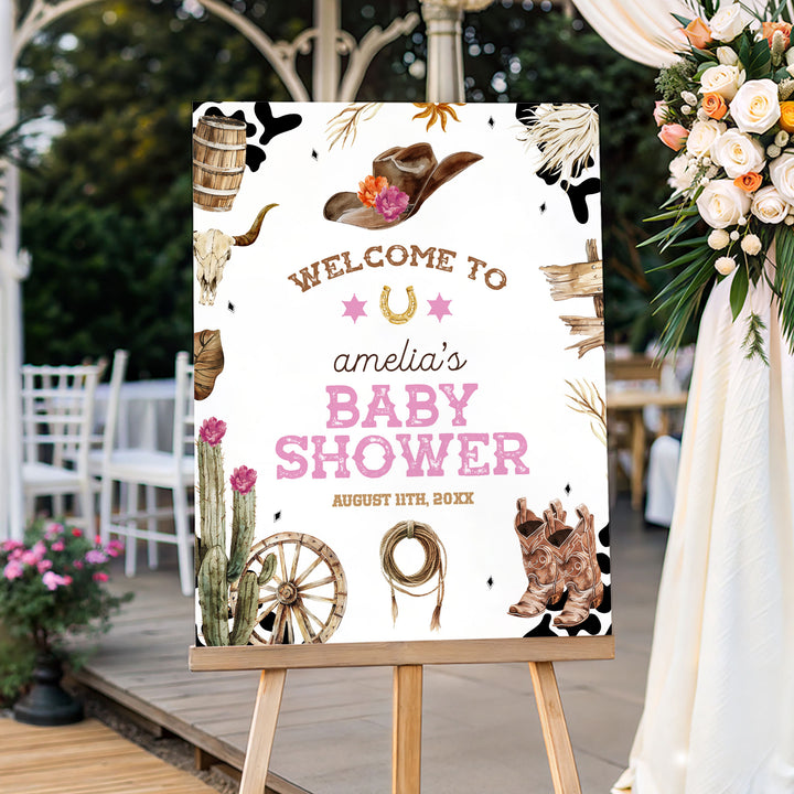 Western Baby Shower Pink Welcome Sign