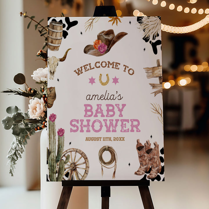 Western Baby Shower Pink Welcome Sign