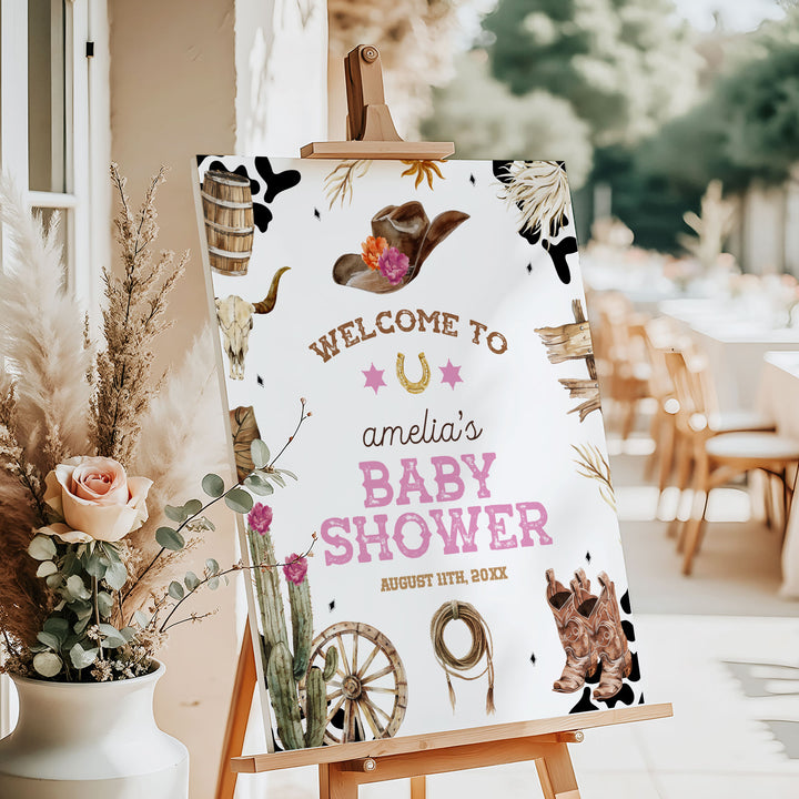 Western Baby Shower Pink Welcome Sign