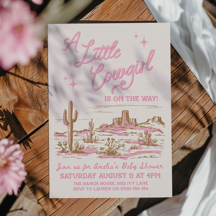 Cowgirl Baby Shower Pink Invitation