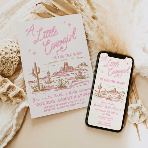 Cowgirl Baby Shower Pink Invitation