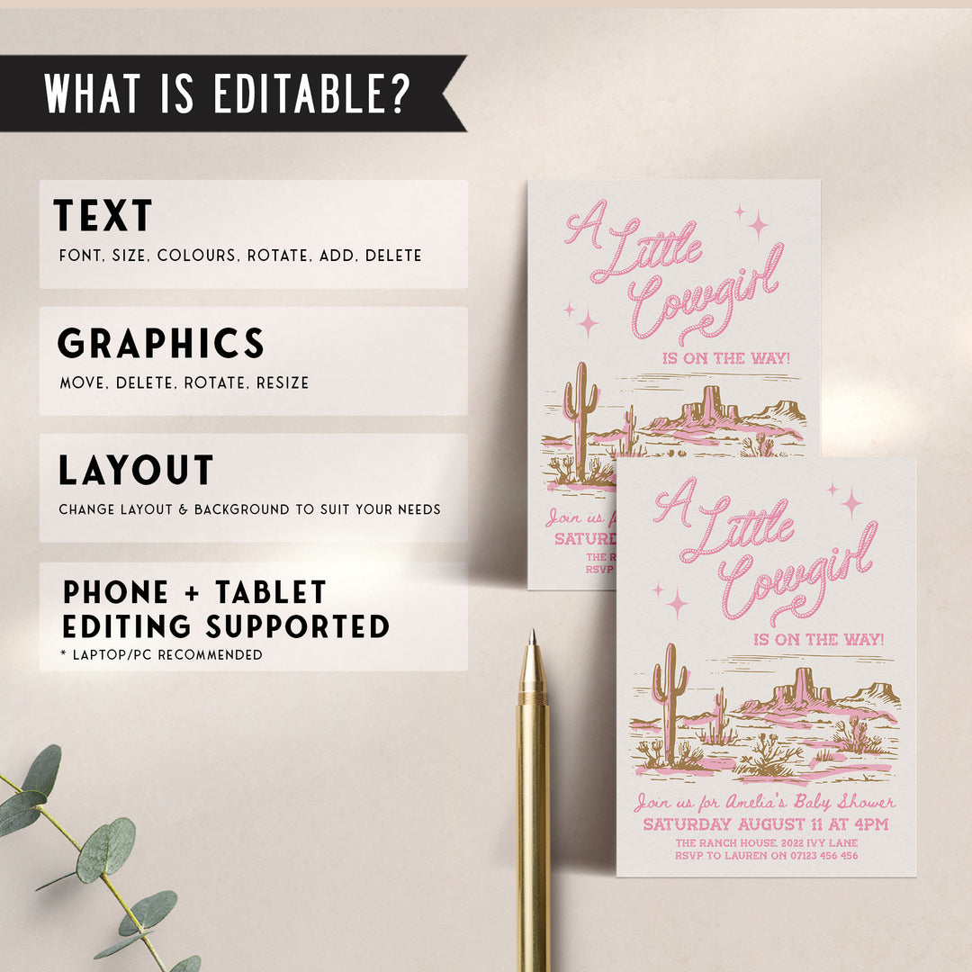 Cowgirl Baby Shower Pink Invitation