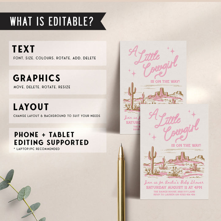 Cowgirl Baby Shower Pink Invitation