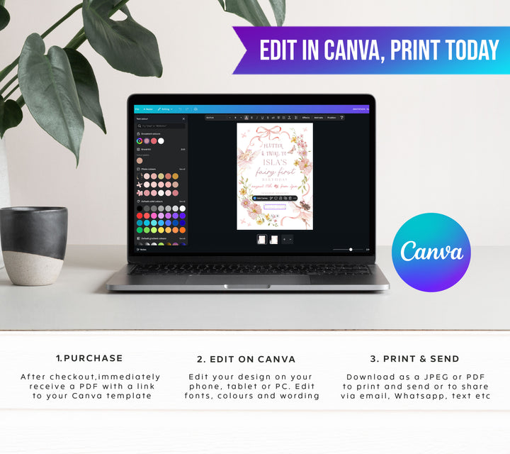 Fairy Pink Bow Birthday Invitation