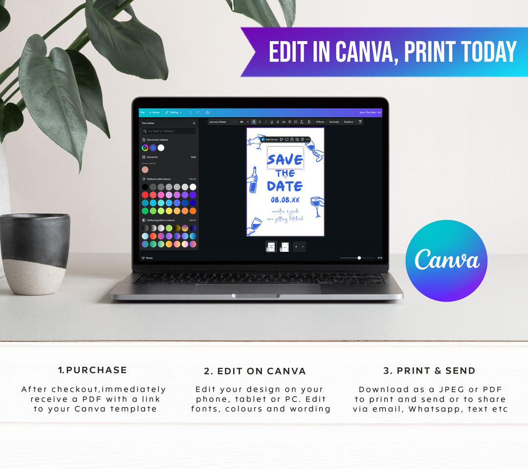 Doodle Blue Wine Glass Save The Date