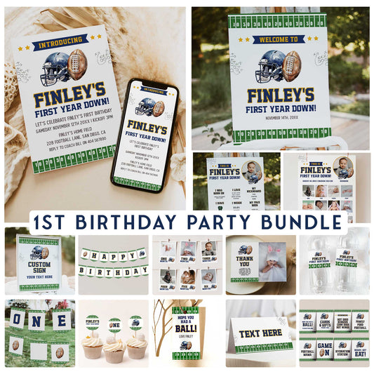 American football first birthday party bundle set. Fully editable ready to print at home