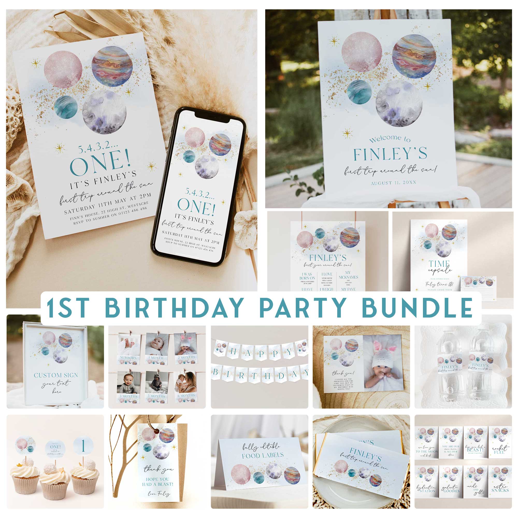 First Trip Around The Sun Boy First Birthday Party Bundle ...