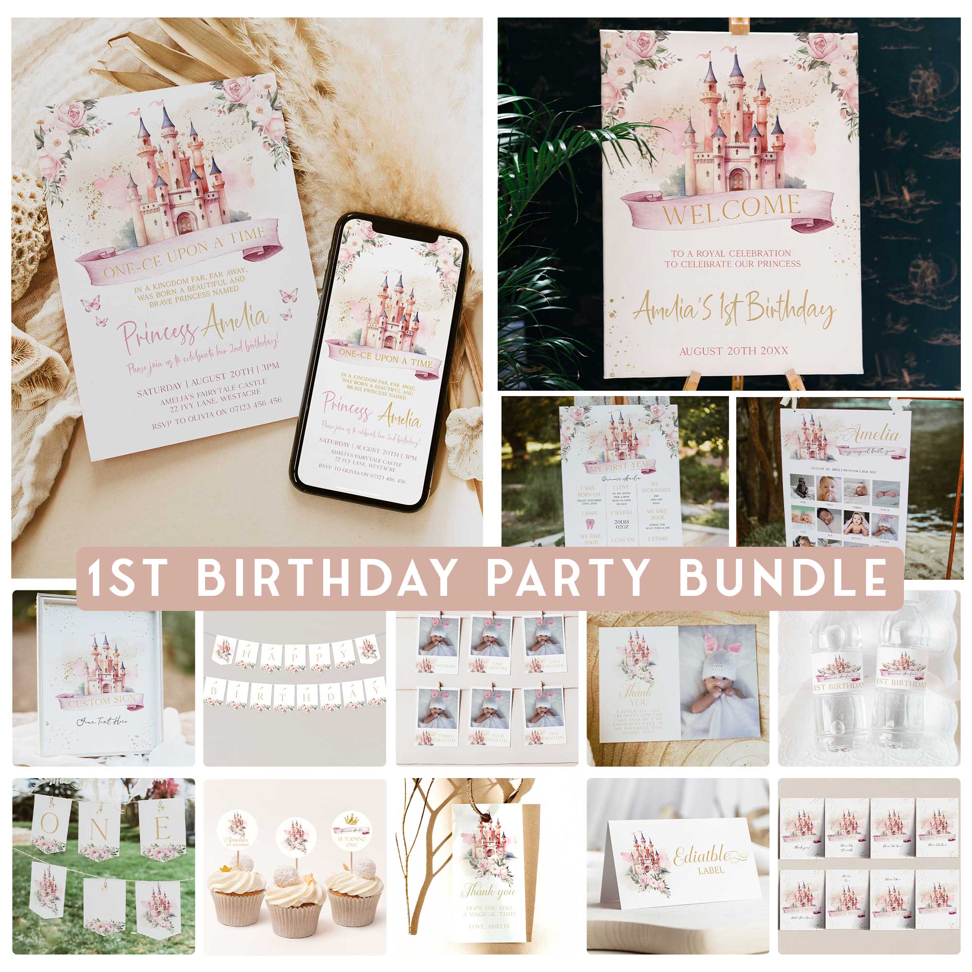 Princess Castle First Birthday Party Bundle – OhHappyPrintables