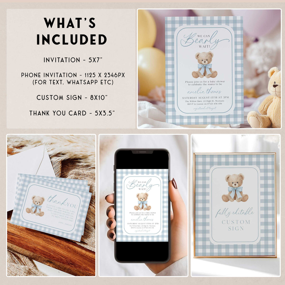 Blue Bearly Wait Baby Shower Bundle