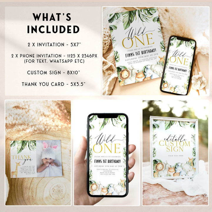 WILD ONE first birthday party bundle including invitations, welcome signs, my first birthday, table signs, tags, bunting and more