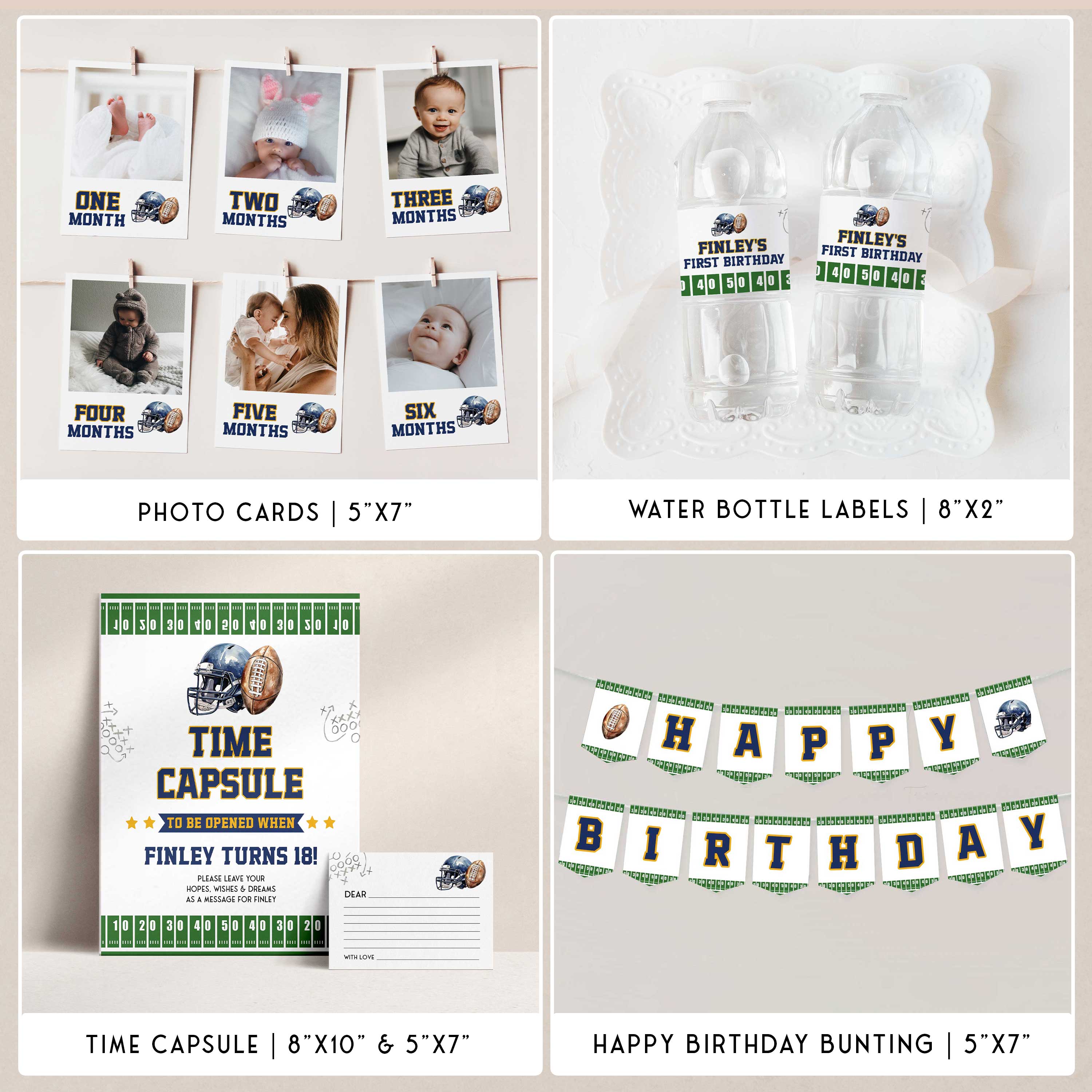 American football first birthday party bundle set. Fully editable ready to print at home