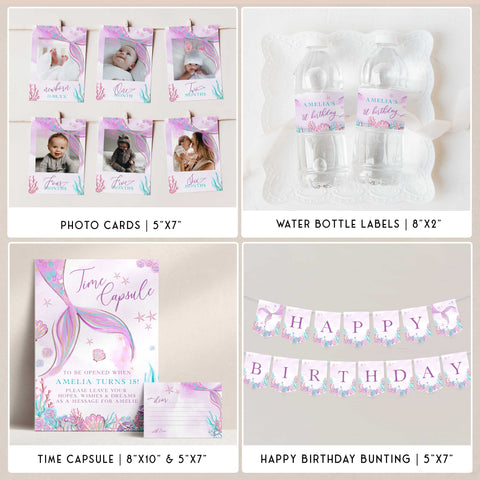 ONEder the sea first birthday party bundle including invitation set, welcome signs, my first year sign, bunting, cupcake toppers and more