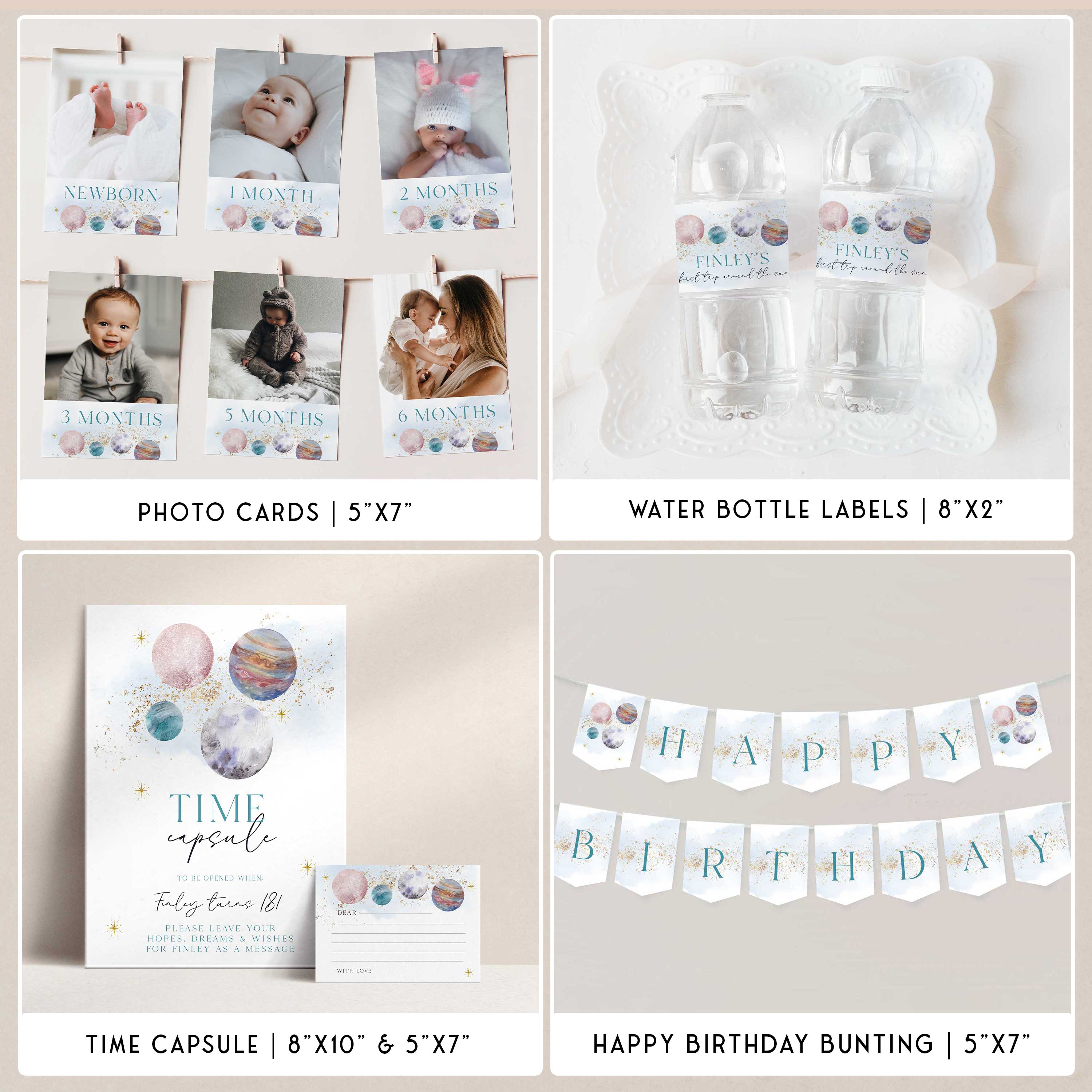 SPOOKY ONE first birthday bundle including invitations, welcome signs, my first year signs, labels, tags, table signs, bunting and more