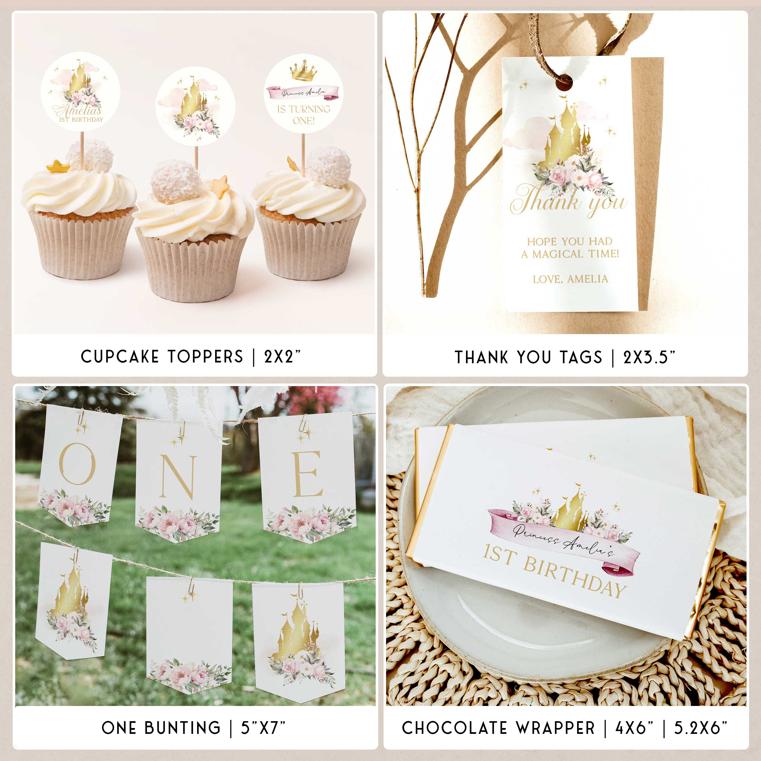 fully editable once upon a time 1st birthday party editable bundle