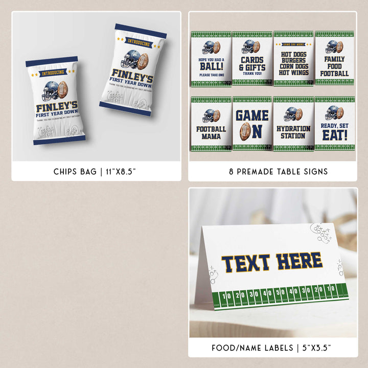 American football first birthday party bundle set. Fully editable ready to print at home