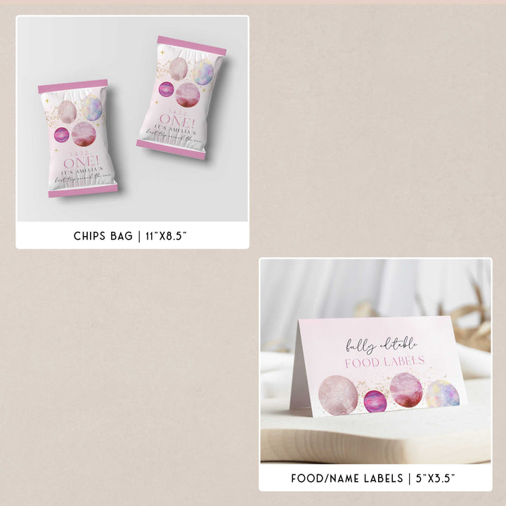 fully editable first trip around the sun girl first birthday bundle