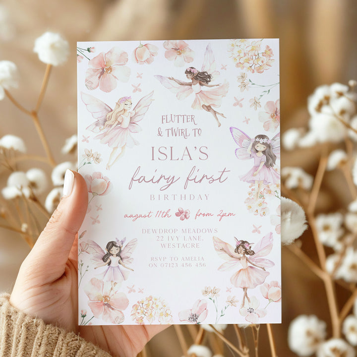 Fairy Pink Border Birthday Invitation