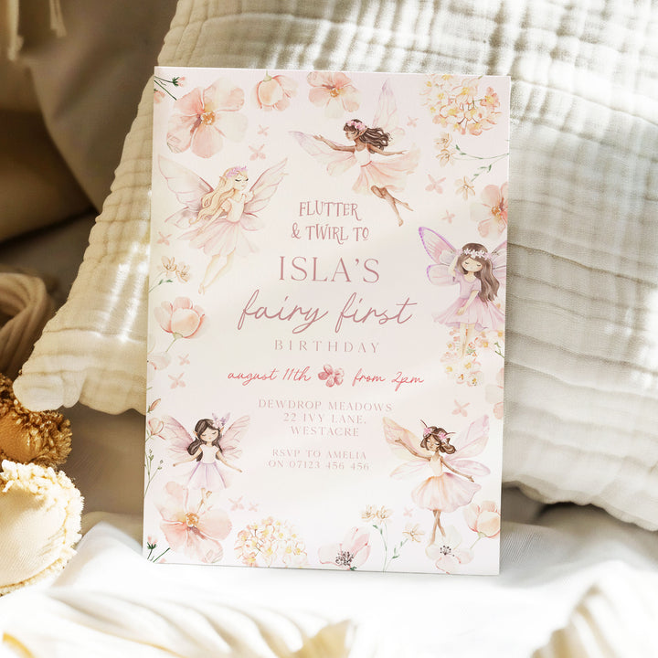 Fairy Pink Border Birthday Invitation
