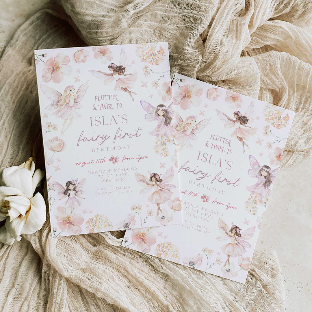 Fairy Pink Border Birthday Invitation
