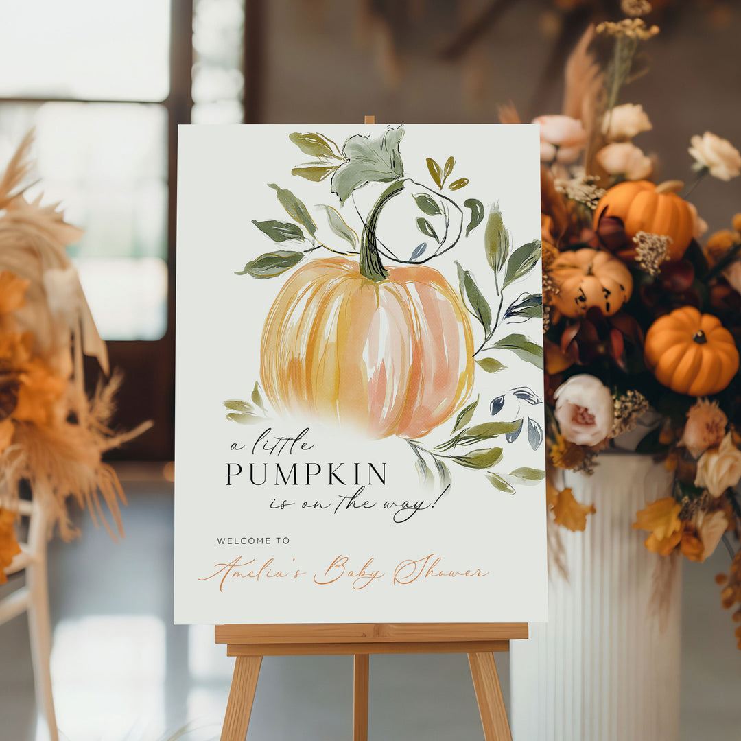 A Little Pumpkin Watercolour Baby Shower Welcome Sign