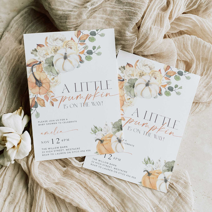 Watercolor Fall Pumpkin Baby Shower Invitation