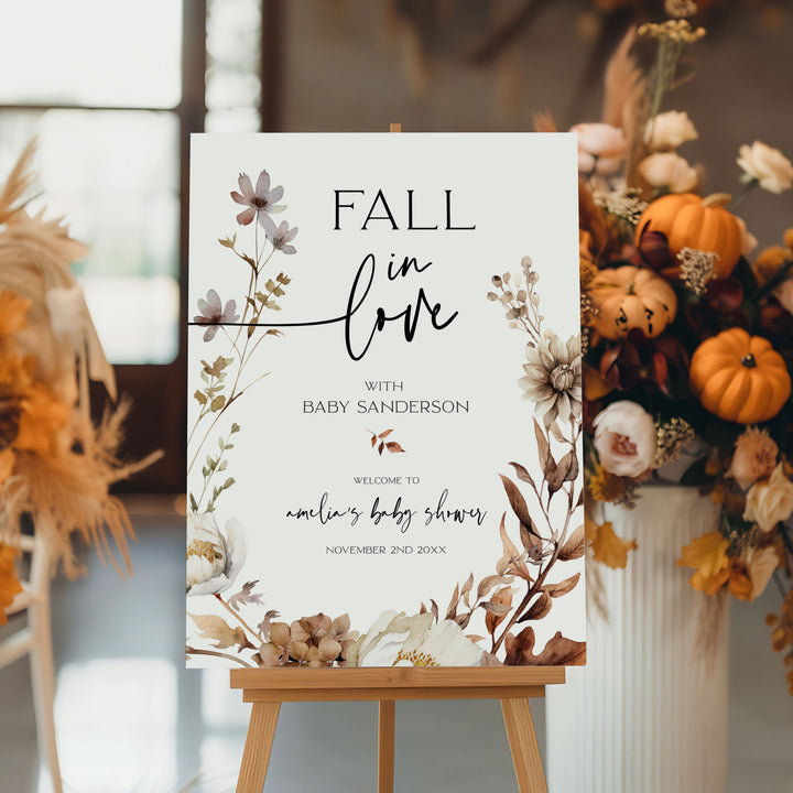 Fall In Love Floral Wreath Baby Shower Welcome Sign